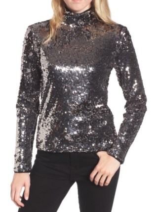 Trouvé Sequin Mock Neck Top