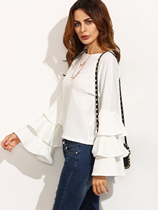 Round Neck Ruffle Long Sleeve Blouse