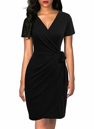 Vintage V Neck Draped Dress