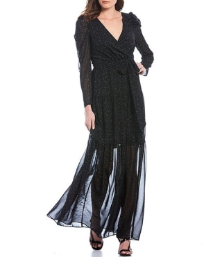 Eliza J Dotted Ruffled Wrap Dress