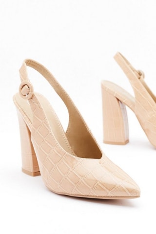 Block Heel Faux Croc Slingback Heels