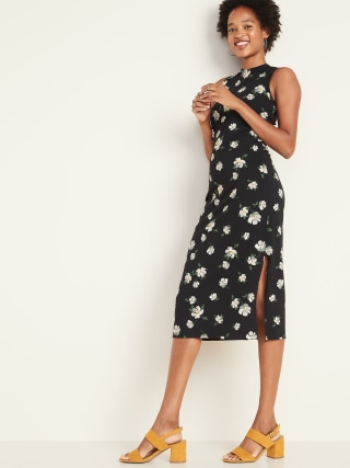 Fitted High-Neck Sleeveless Midi Dress