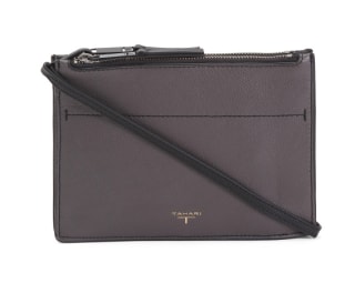 Double Zip Triple Compartment Leather Crossbody 
