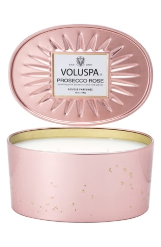 Vermeil Prosecco Rose Oval Tin Two-Wick Candle