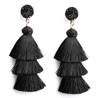 Black Layer Tassel Drop Earrings