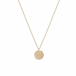 LOYATA Full Moon Pendant Necklace, 14K Gold Plated Moon Necklace Hammered Full Moon Round Disc Coin Pendant Necklace for Women (Full Moon Gold)