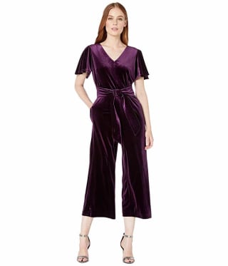 Tahari ASL Flutter Sleeve Velvet Jumpsuit