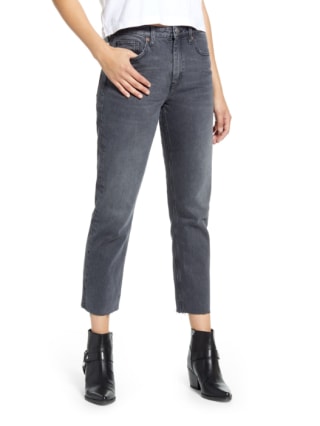 Topshop High Waist Raw Hem Straight Jeans