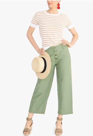 Wide-leg button-front pant in slub cotton