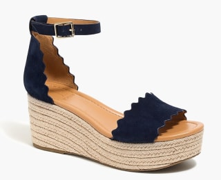 Suede scalloped flatform espadrilles