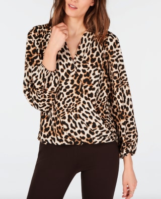 INC Leopard-Print Surplice Top
