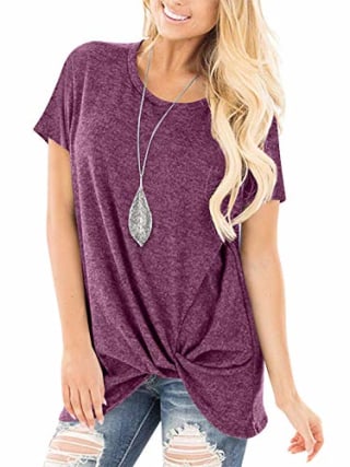 Yidarton Women's Comfy Short Sleeve Twist Knot Tops T Shirts