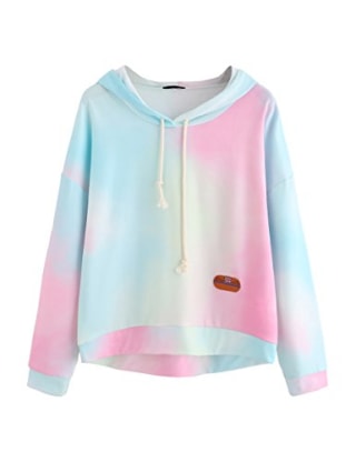 SweatyRocks Women's Long Sleeve Hoodie Sweatshirt Colorblock Tie Dye Print Tops Multicolor XS