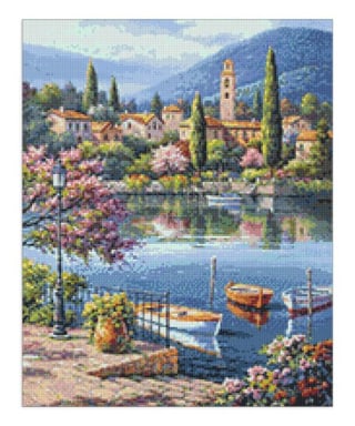 Wizardi Blue Village Lake Afternoon Diamond Painting Kit