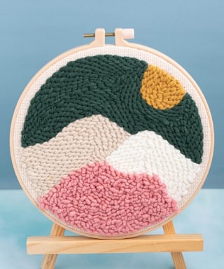 Green & Beige Mountains Round DIY Punch Needle Kit