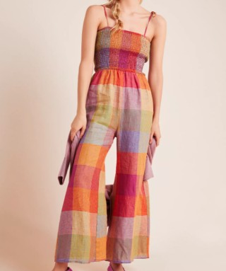 Anthropologie Sierra Smocked Linen Jumpsuit