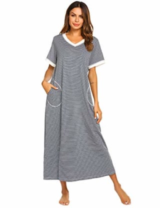 Ekouaer Loungewear Long Nightgown with Pockets