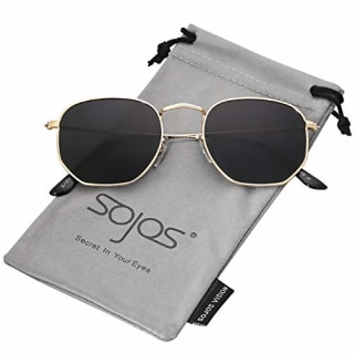 SOJOS Small Square Polarized Sunglasses for Men and Women Polygon Mirrored Lens SJ1072 with Gold Frame/Grey Lens