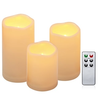 Flameless Candles, Outdoor Indoor Waterproof Battery Candles Set of 3(H 4" 5" 6" x D 3") with Remote Timer(Made of Plastic)