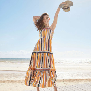 Loft Striped Tiered Maxi Dress