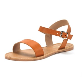 DREAM PAIRS Women's Hoboo-New Cute Open Toes One Band Ankle Strap Flexible Summer Flat Sandals Tan Size 5