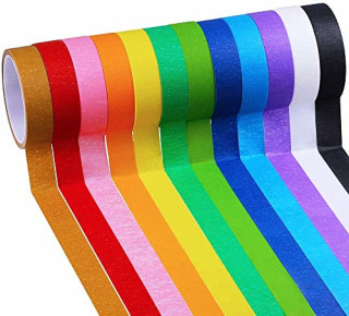 Supla 12 Colored Decorative Masking Tapes Kids Craft Set Artist Tape Adhesive Chart Tapes Painters Tapes Label Tapes Marking Tapes 1" X 42' Long per roll for Kids Crafting School Office Projects