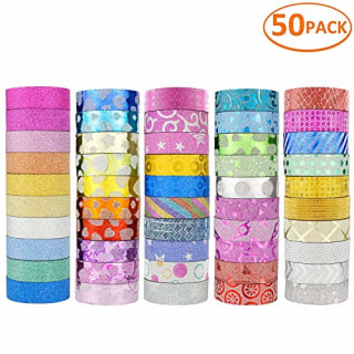 JANYUN 50 Rolls Glitter Washi Masking Tape Set,Great for DIY Decor Scrapbooking Sticker Masking Paper Decoration Tape Adhesive School Supplies(Random Pattern)