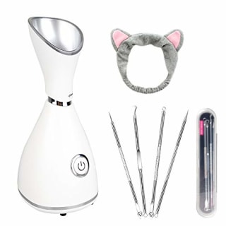 Facial Steamer, DIOZO 10X Penetration 70ML Nano Ionic Facial Steamer Warm Mist Face Steamer for Women Moisturizing Cleansing Pores, With Free 4 Pieces Blackhead Remover Kit and Hair Band