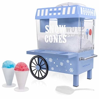 Nostalgia SCM525BL Vintage Countertop Snow Cone Maker Makes 20 Icy Treats, Includes 2 Reusable Plastic Cups &amp; Ice Scoop - Blue