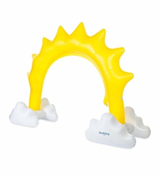 HearthSong Inflatable Sunshine Sprinkler, Approx. 93" L x 37" W x 67" H, with Pockets to Hold Water or Sand for Stability