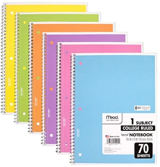 Mead Spiral Notebook, 6 Pack of 1-Subject College Ruled Spiral Bound Notebooks, Pastel Color Cute school Notebooks, 70 Pages
