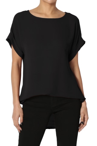 TheMogan Women's S~3XL Cuffed Dolman Short Sleeve Loose Chiffon Top Casual Office