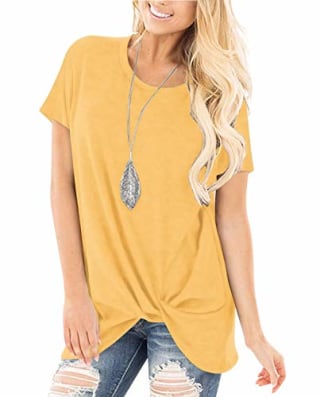 Yidarton Women's Comfy Short Sleeve Twist Knot Tops Blouses T Shirts(#2ye,s)