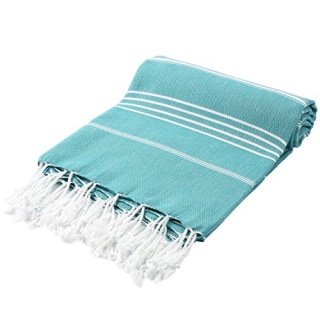 Cacala 100% Cotton Pestemal Turkish Bath Towel, 37 x 70", Aqua