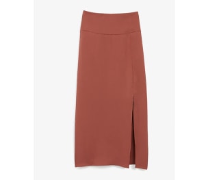 Express High Waisted Satin Front Slit Midi Skirt