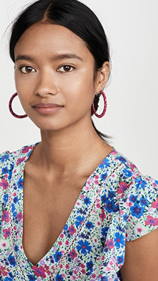 Kenneth Jay Lane Fuchsia Wrapped Hoop Earrings