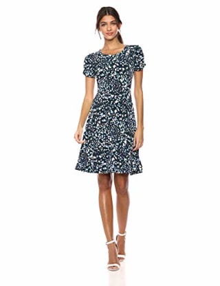 Lark &amp; Ro Women's Standard Gathered Short Sleeve Crew Neck Shift Dress