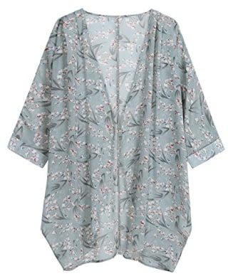 OLRAIN Women's Floral Print Sheer Chiffon Loose Kimono Cardigan Capes (Medium, Bamboo Flower)