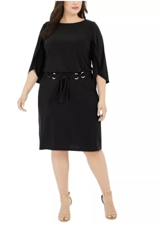 MSK Plus-Size Belted Tulip-Sleeve Dress