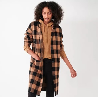 Nine West Plaid Sweater Coatigan