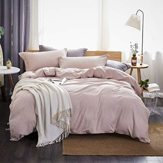 Dreaming Wapiti Duvet Cover Queen,100% Washed Microfiber 3pcs Bedding Duvet Cover Set,Solid Color Soft and Breathable with Zipper Closure &amp; Corner Ties(Pink Mocha,Queen)