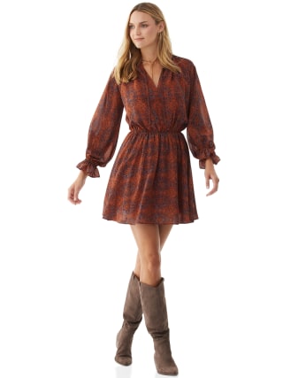 Scoop Women's Printed Long Sleeve Dress