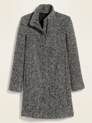 Oversized Soft-Brushed Textured Funnel-Neck Coat