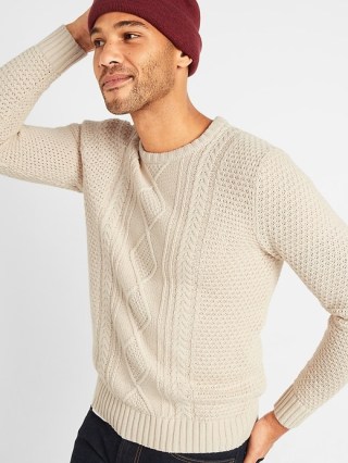 Textured Cable-Knit Crew-Neck Sweater