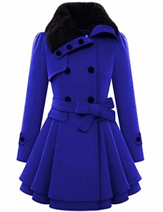Zeagoo Women Swing Wool Trench Pea Coat Lapel Wrap Winter Long Overcoat with Belt