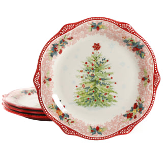 The Pioneer Woman Cheerful Lace Red 11.22-Inch Dinner Plates, Set of 4