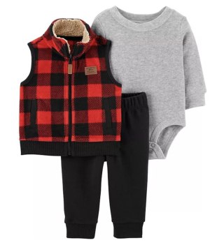 Baby Boy Carter's Three-Piece Buffalo Check Little Vest, Bodysuit & Pants