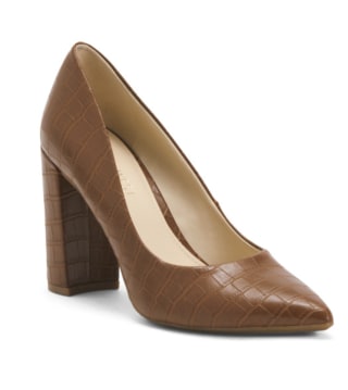 Nine West Pointy-Toe Block Heel Croc Pumps