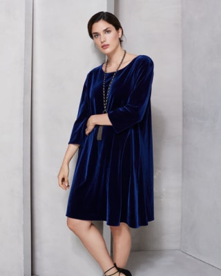 Caroline RosePlus Size Round-Neck 3/4-Sleeve A-Line Stretch-Velvet Dress