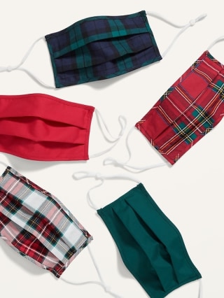 Variety 5-Pack of Triple-Layer Cloth Pleated Face Masks for Adults (with Ear Adjusters)